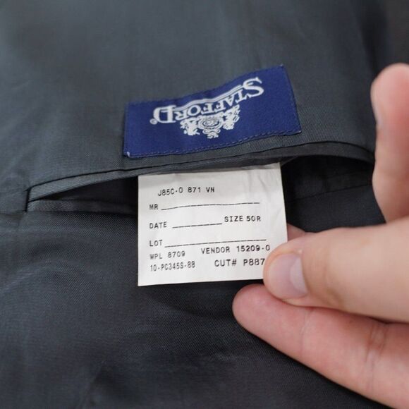 Stafford Gray Worsted Wool Polyester 2 Silver Button Blazer 48L Portly Tagged 50 - Picture 11 of 14